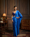 Wier Electric Blue Embellished Blouse And Pre-Draped Dhoti Sari Set By KYNAH, Luxury Indian Fashion & Bridal Wear