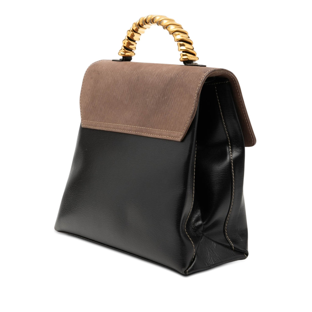 Bicolor Leather Velazquez Twist Top Handle Bag