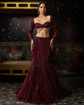 Maroon Embellished Mermaid Lehenga Set By KYNAH, Luxury Indian Fashion & Bridal Wear