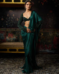 Emerald Green Embellished Dhoti Skirt Sari Set By KYNAH, Luxury Indian Fashion & Bridal Wear