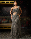 Grey Embellished Mermaid Skirt Sari Set By KYNAH, Luxury Indian Fashion & Bridal Wear