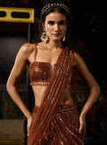 Metallic Rust Embellished Mermaid Skirt Sari Set By KYNAH, Luxury Indian Fashion & Bridal Wear
