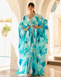 Breezy Blue Petal Printed Kaftan By KYNAH, Luxury Indian Fashion & Bridal Wear