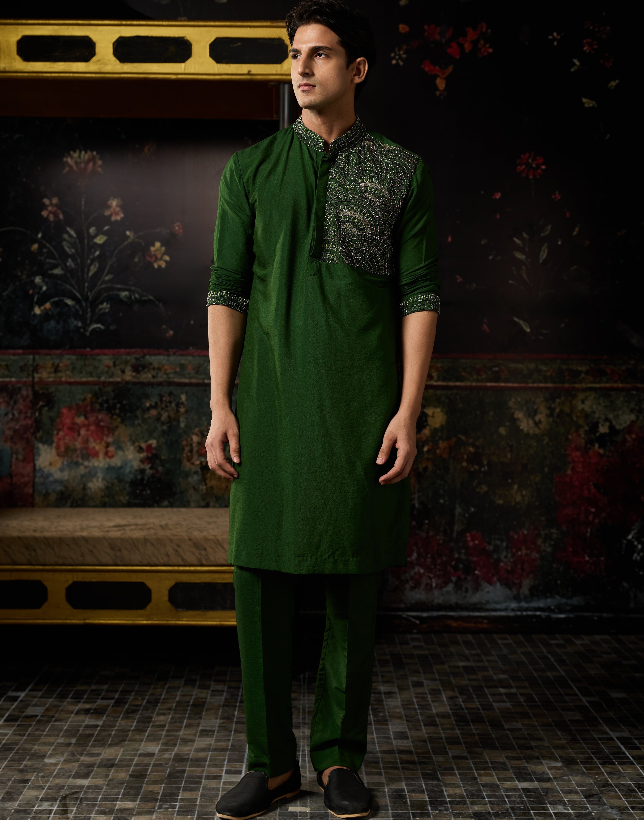 Green Embroidered Kurta & Pants Set By KYNAH, Luxury Indian Fashion & Bridal Wear