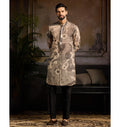 Beige With Black Printed Kurta Paired With Black Pants By KYNAH, Luxury Indian Fashion & Bridal Wear