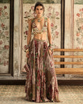 Sage-Maroon Printed Lehenga Set By KYNAH, Luxury Indian Fashion & Bridal Wear