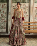 Sage-Maroon Print Lehenga and Corset Set By KYNAH, Luxury Indian Fashion & Bridal Wear
