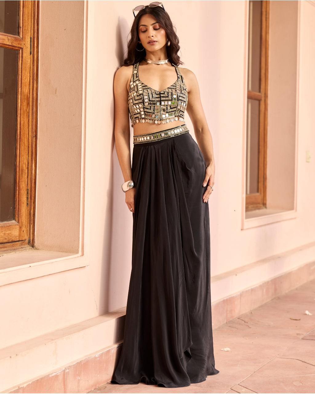 Black Solid Skirt Set By KYNAH, Luxury Indian Fashion & Bridal Wear