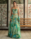Aqua Print Mermaid Skirt With Corset Set By KYNAH, Luxury Indian Fashion & Bridal Wear