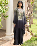 Black - Grey Ombre Embroidered Kurti Set By KYNAH, Luxury Indian Fashion & Bridal Wear