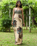 Beige Floral Slit Dress By KYNAH, Luxury Indian Fashion & Bridal Wear