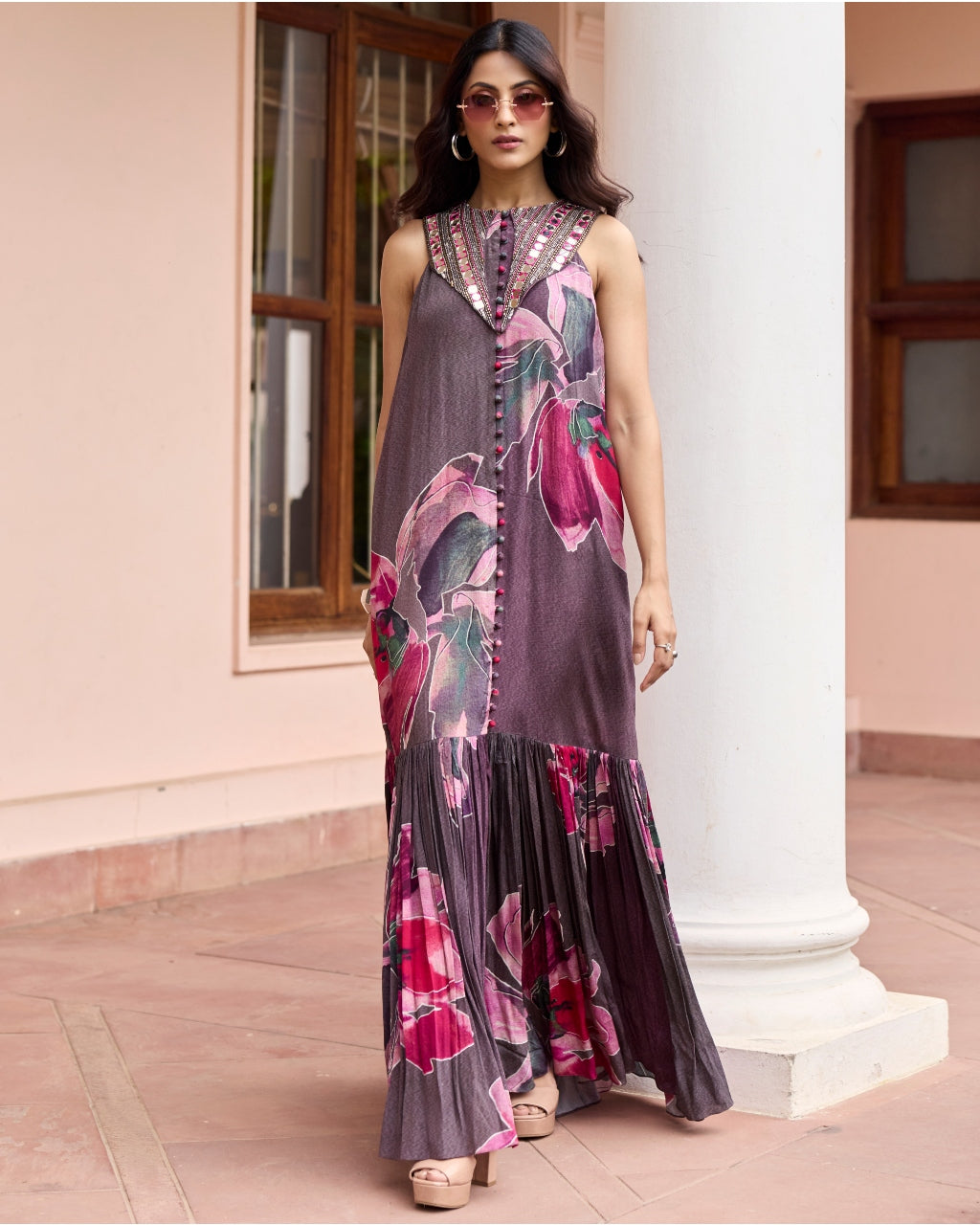 Plumicious Floral Shirt Maxi Dress By KYNAH, Luxury Indian Fashion & Bridal Wear