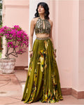 Matcha Green Floral Tasseled Lehenga Set By KYNAH, Luxury Indian Fashion & Bridal Wear