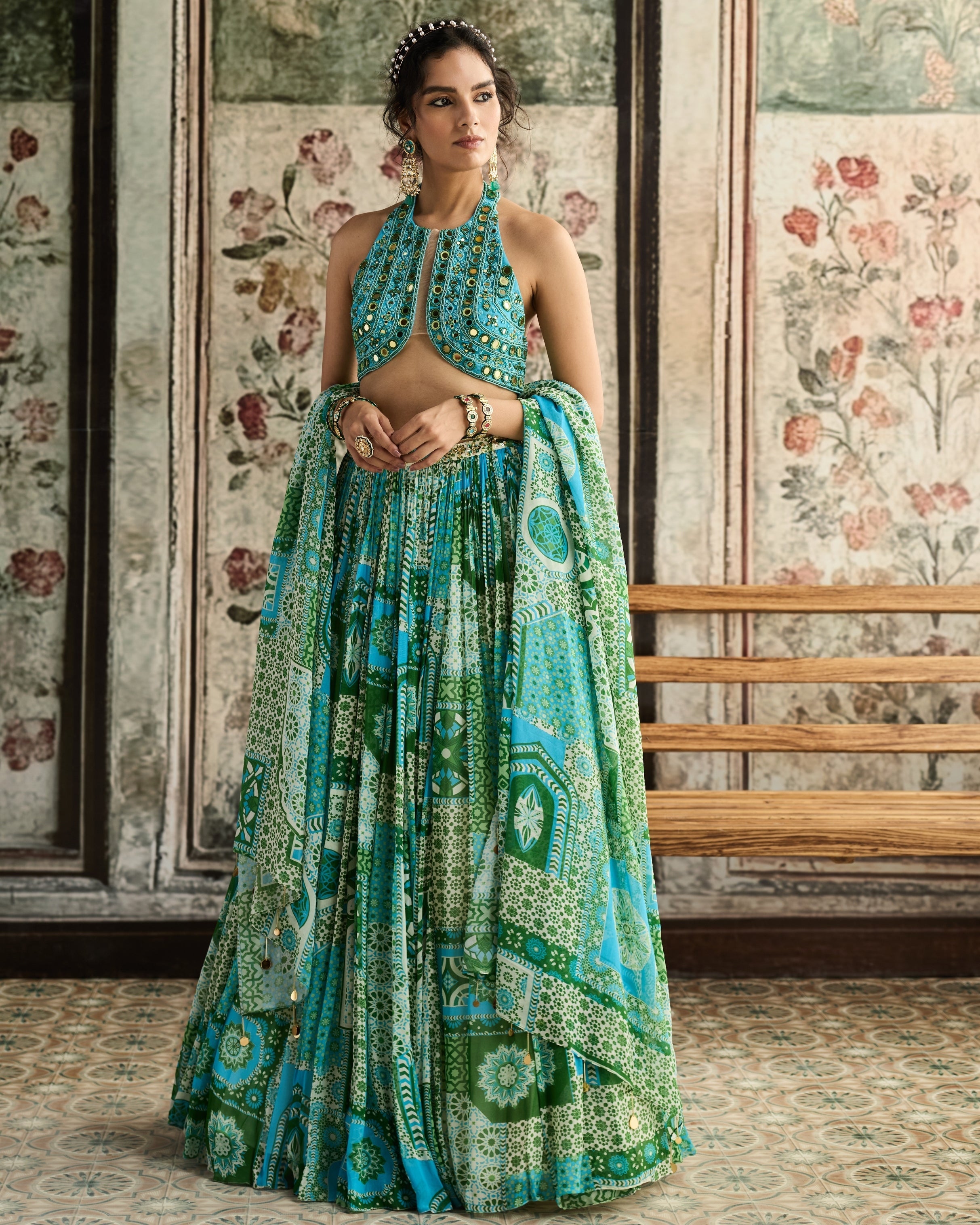 Aqua Embroidered Lehenga Set By KYNAH, Luxury Indian Fashion & Bridal Wear