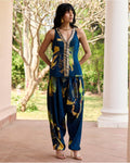 Navygold Floral Printed Dhoti Set By KYNAH, Luxury Indian Fashion & Bridal Wear