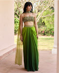 Algae Green Ombre Dhoti Skirt Set By KYNAH, Luxury Indian Fashion & Bridal Wear