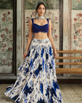 Ivory & Navy Blue Floral Printed Lehenga Set By KYNAH, Luxury Indian Fashion & Bridal Wear