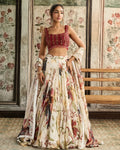 Ivory And Red Floral Print Lehenga Set By KYNAH, Luxury Indian Fashion & Bridal Wear