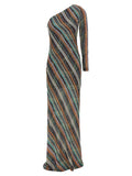 Missoni Sequin-Embellished Zig-Zag Striped Dress — multicolor