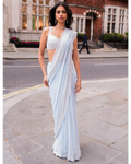 Powder Blue Ombre Sequin Sari Set By KYNAH, Luxury Indian Fashion & Bridal Wear