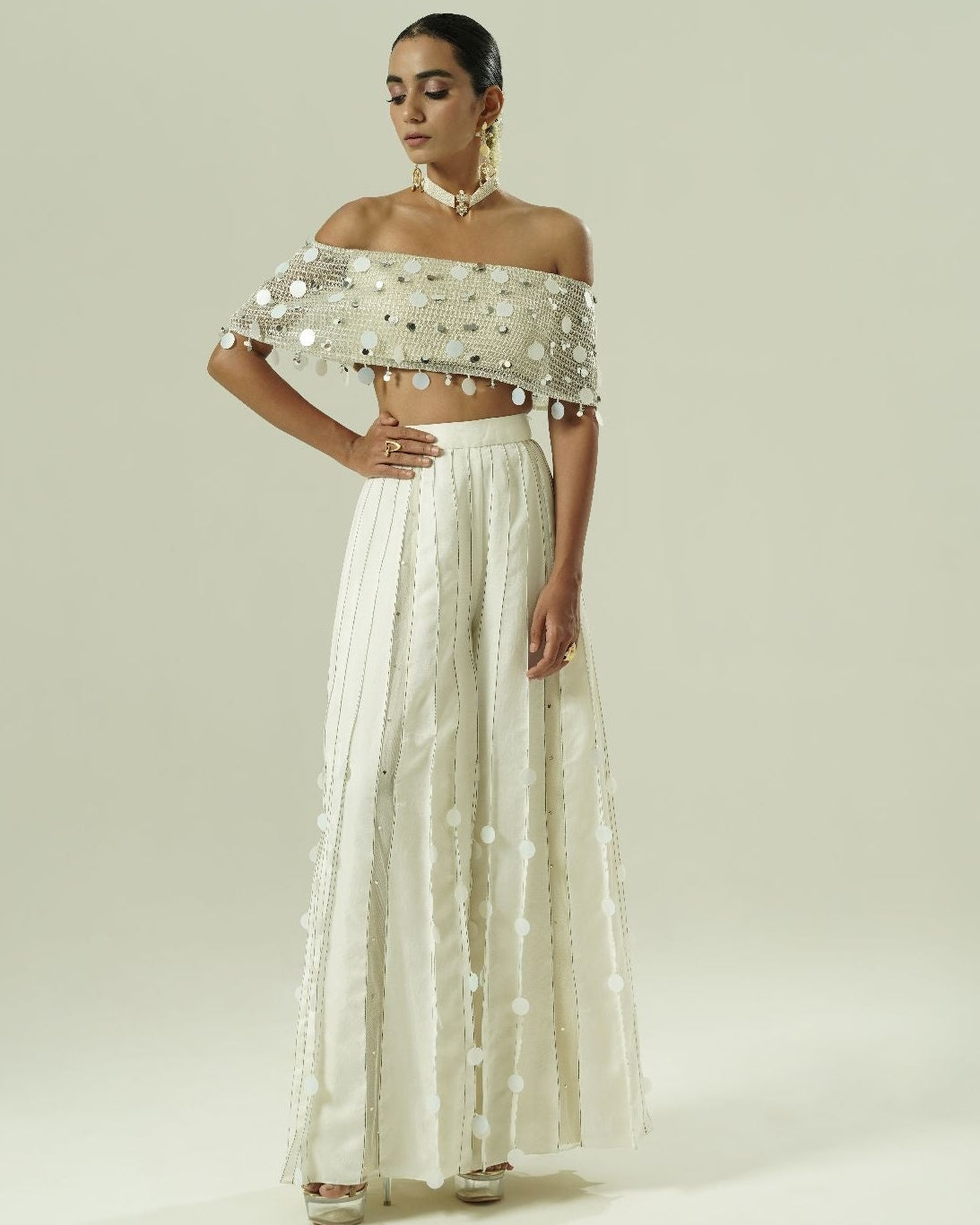 Sequin Drops Tuck Sharara Set By KYNAH, Luxury Indian Fashion & Bridal Wear