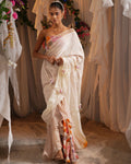 Floret Print Concept Sari With Floret Scalloped Bustier By KYNAH, Luxury Indian Fashion & Bridal Wear