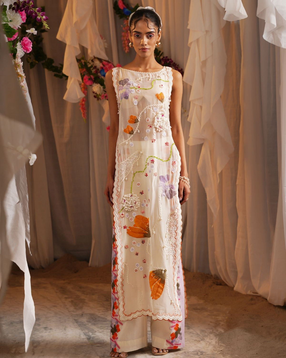 Patchwork Straight Kurta With Patchwork Pants By KYNAH, Luxury Indian Fashion & Bridal Wear