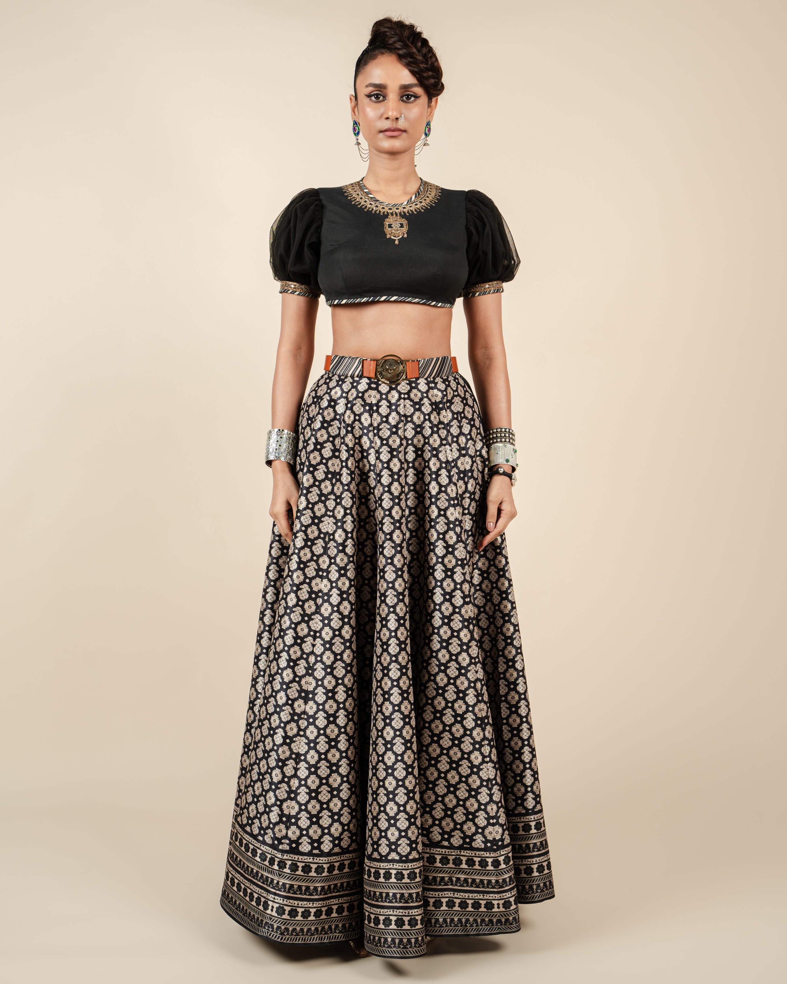 Almond Ivory - Black Skirt Set By KYNAH, Luxury Indian Fashion & Bridal Wear