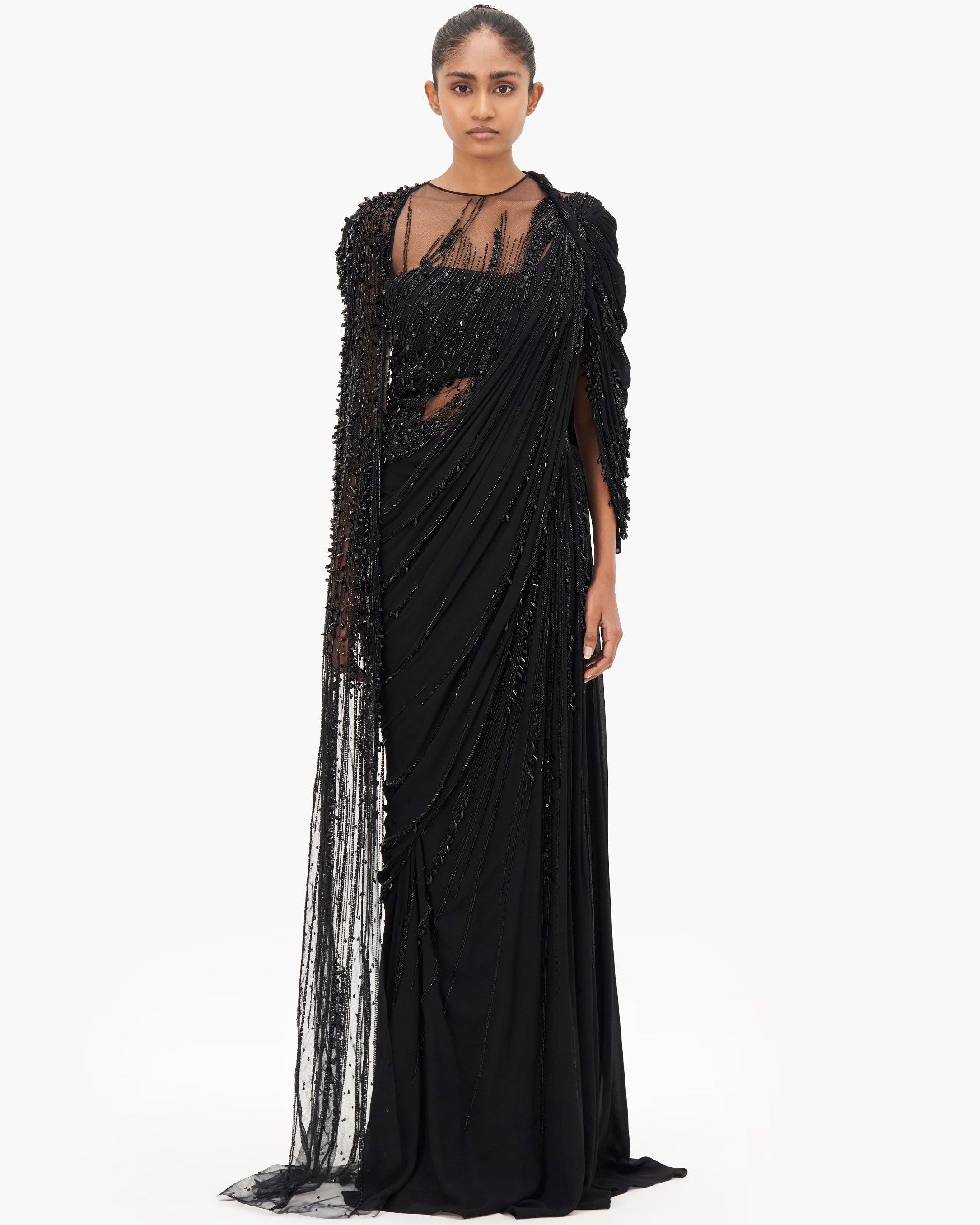The Celestial Tide Sari Gown By KYNAH, Luxury Indian Fashion & Bridal Wear