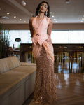 Forbidden Peach Sari Set By KYNAH, Luxury Indian Fashion & Bridal Wear