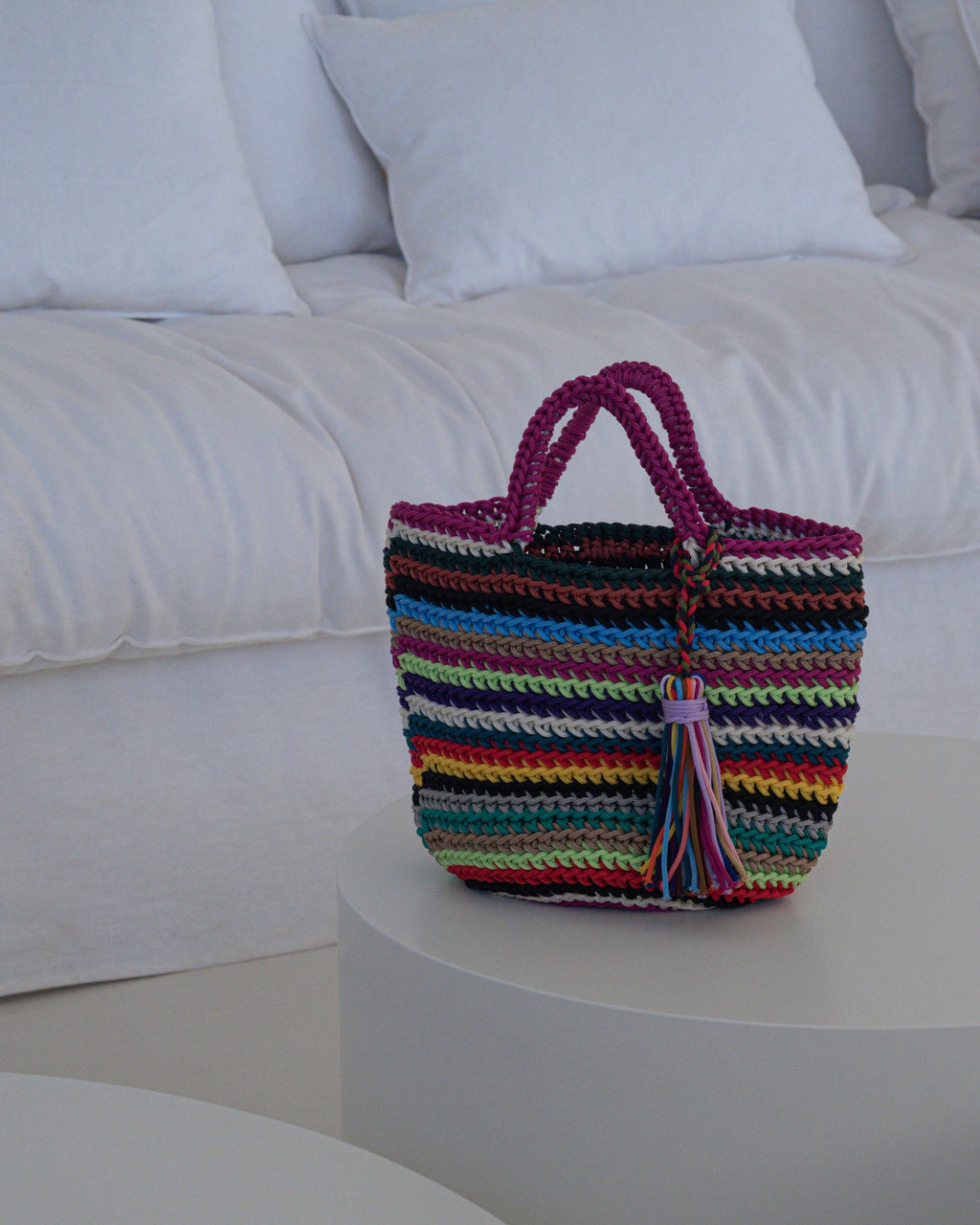 Bolso crochet de colores  base redonda M