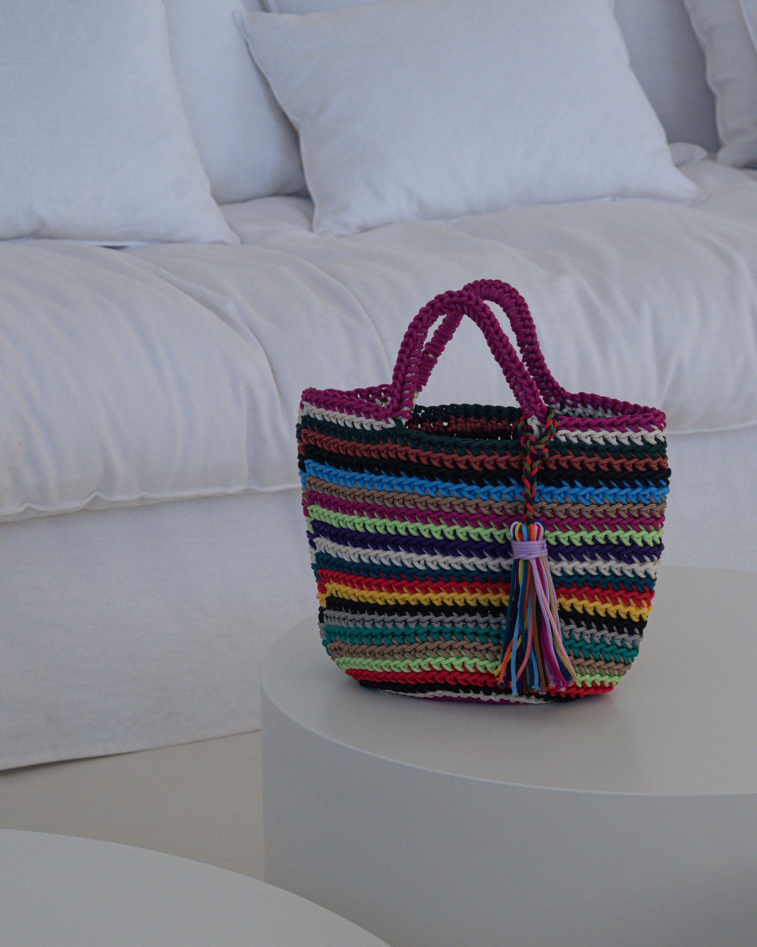Bolso crochet de colores  base redonda M