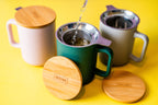 Taza de Té Cerámica con Filtro Infusor Inox y Tapa de Bambú