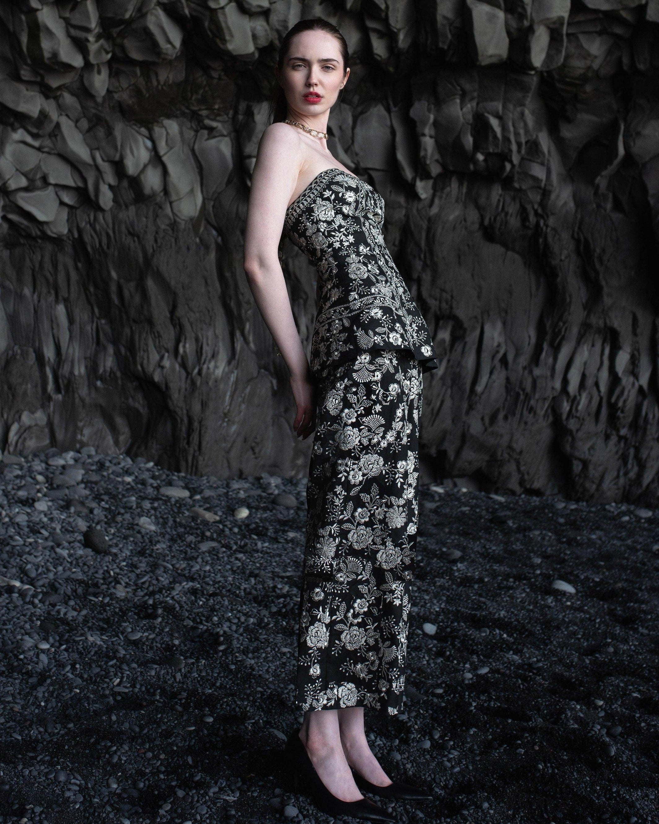 Metallic Embroidered Corset Set By KYNAH, Luxury Indian Fashion & Bridal Wear