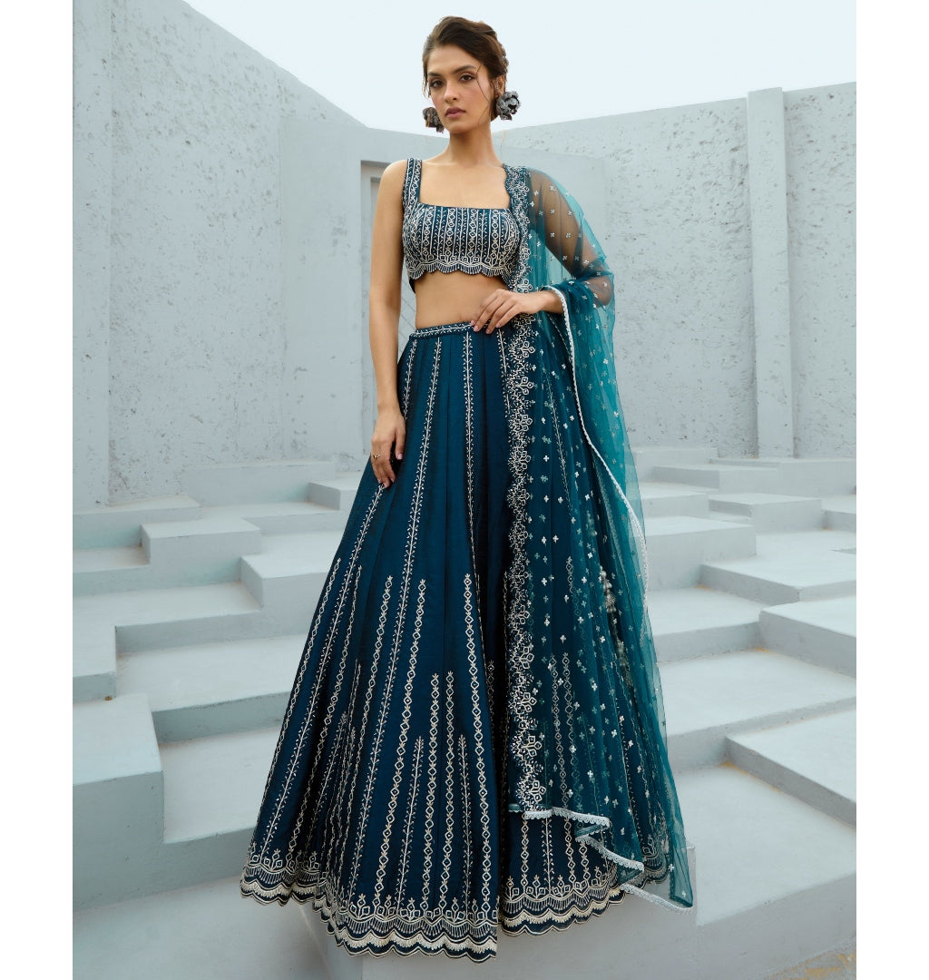 Blue Riya Skirt Set By KYNAH, Luxury Indian Fashion & Bridal Wear
