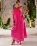Fuchsia Pink One Shoulder Dress By KYNAH, Luxury Indian Fashion & Bridal Wear
