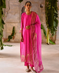 Fuchsia Pink Embroidered Straight Kurta Set By KYNAH, Luxury Indian Fashion & Bridal Wear