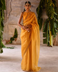 Mustard Yellow Embrodiered Sari With Blouse By KYNAH, Luxury Indian Fashion & Bridal Wear