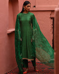 Green Striped Straight Kurta Set By KYNAH, Luxury Indian Fashion & Bridal Wear