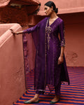 Aubergine Panelled Straight Kurta Set By KYNAH, Luxury Indian Fashion & Bridal Wear