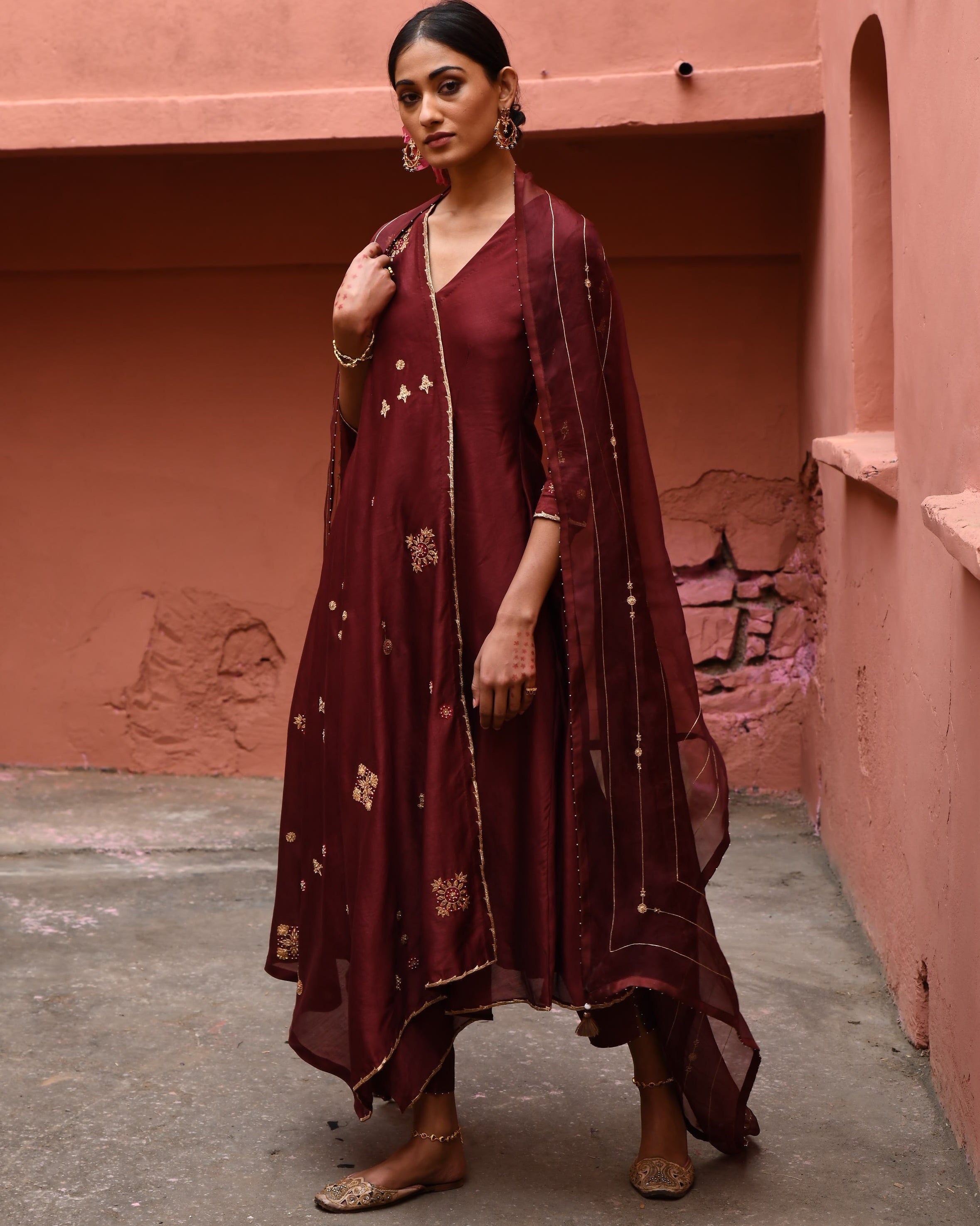 Mahogany Hand Embroidered Cross Over Set By KYNAH, Luxury Indian Fashion & Bridal Wear