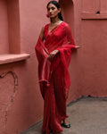 Vermillion Half And Half Sari With Blouse By KYNAH, Luxury Indian Fashion & Bridal Wear