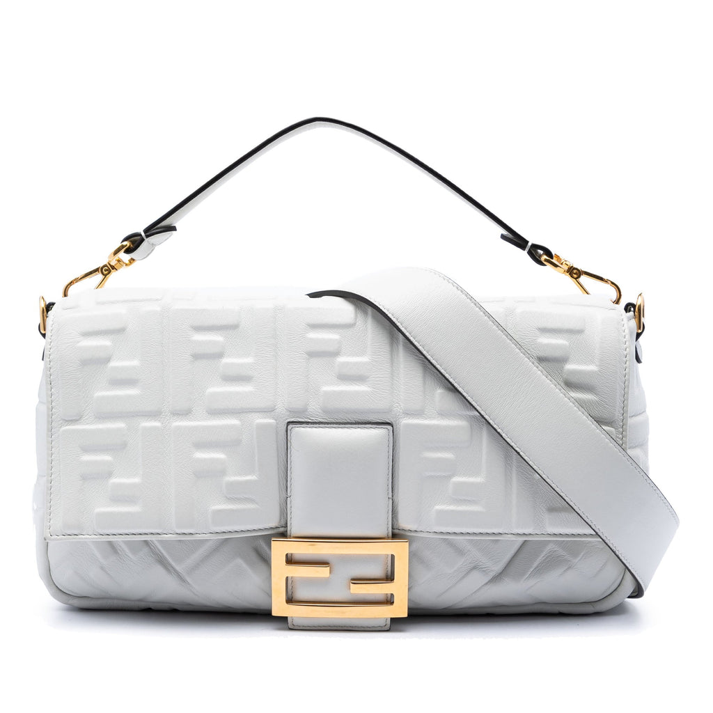 Large Zucca Embossed Leather Baguette Satchel