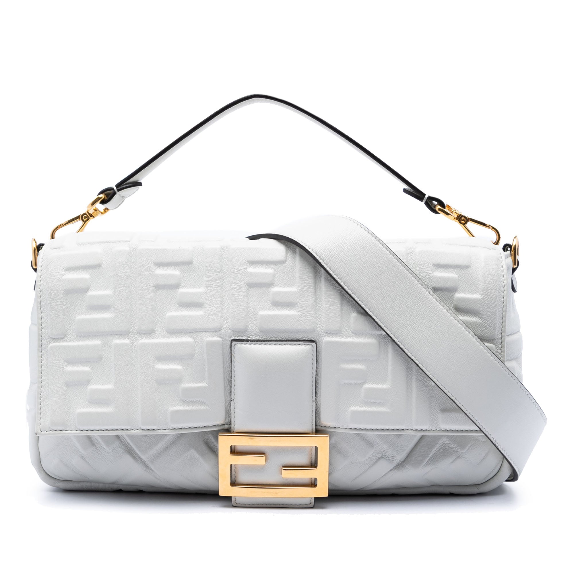 Large Zucca Embossed Leather Baguette Satchel