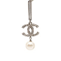 Brass Faux Pearl and Strass Twisted CC Pendant Necklace