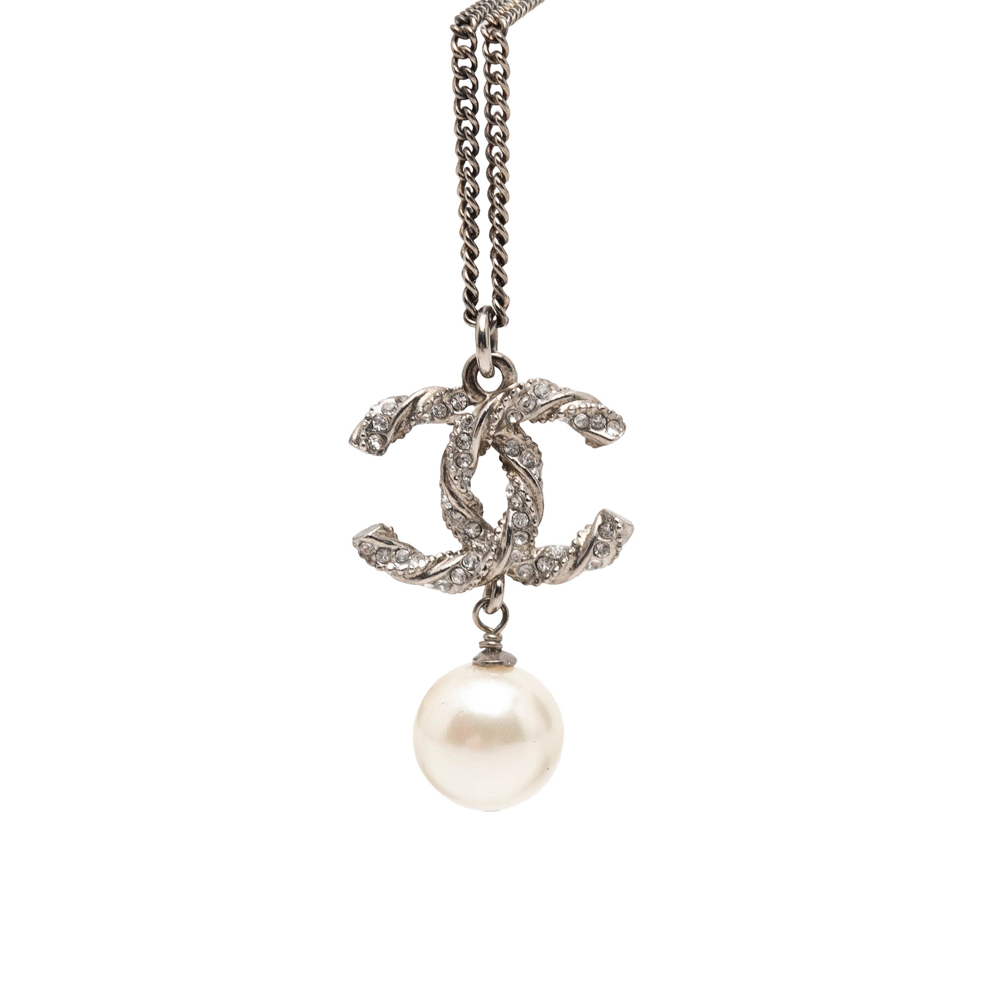 Brass Faux Pearl and Strass Twisted CC Pendant Necklace