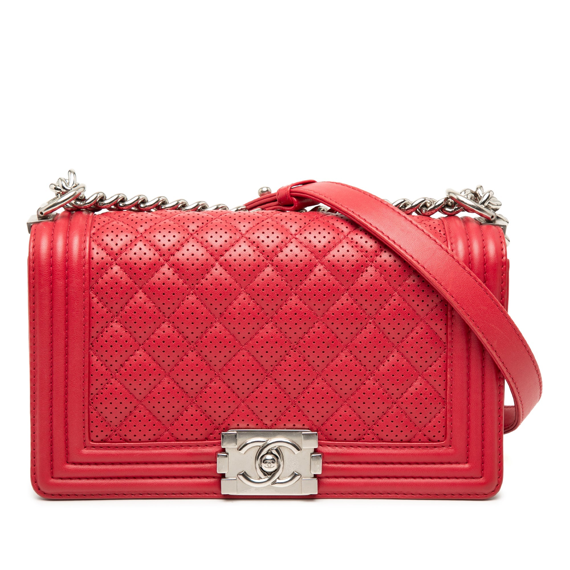 Old Medium Quilted Perforated Lambskin Boy Flap