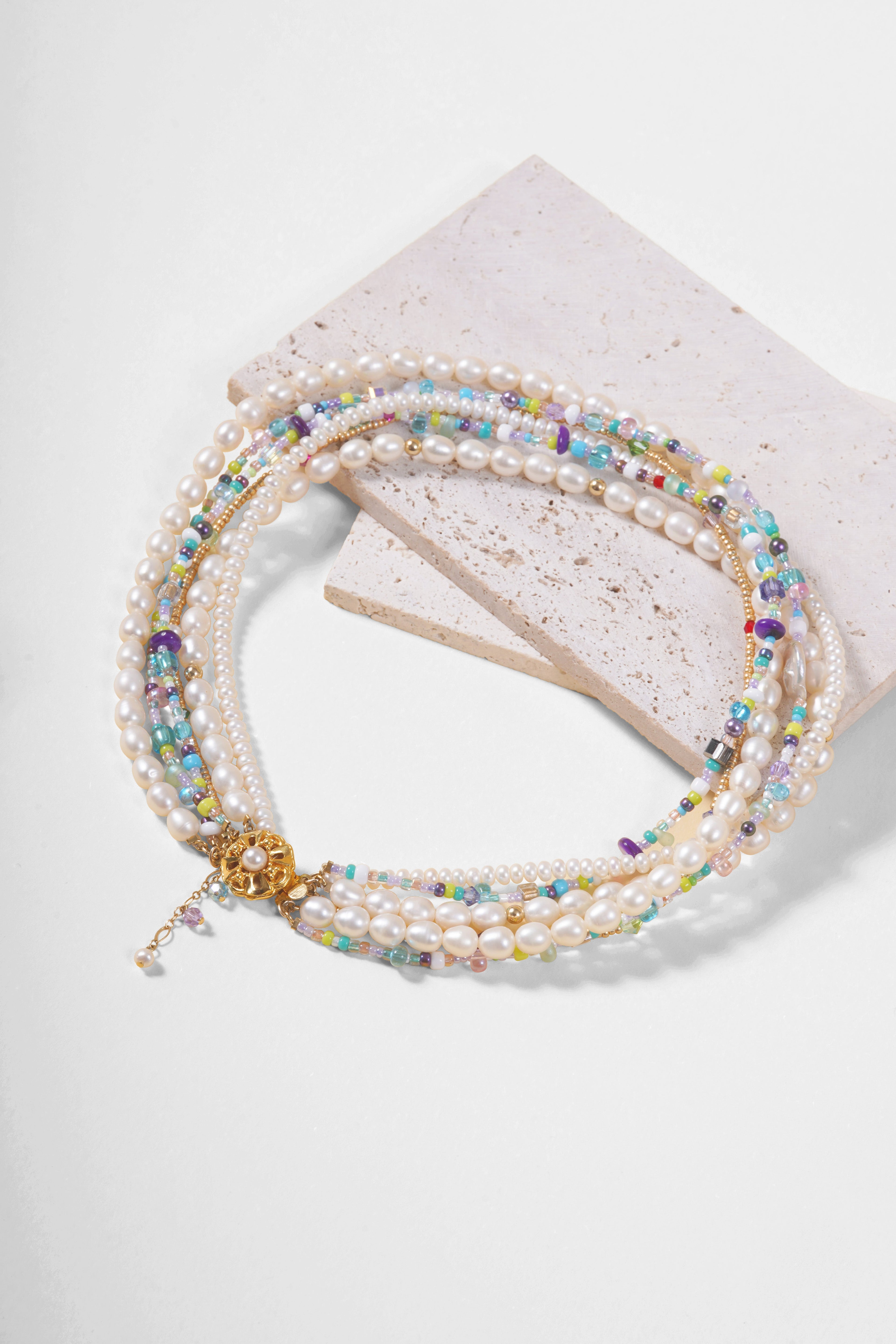 Eternal Pearls & Swarovski Crystals Multi-Strand 14K Gold Necklace
