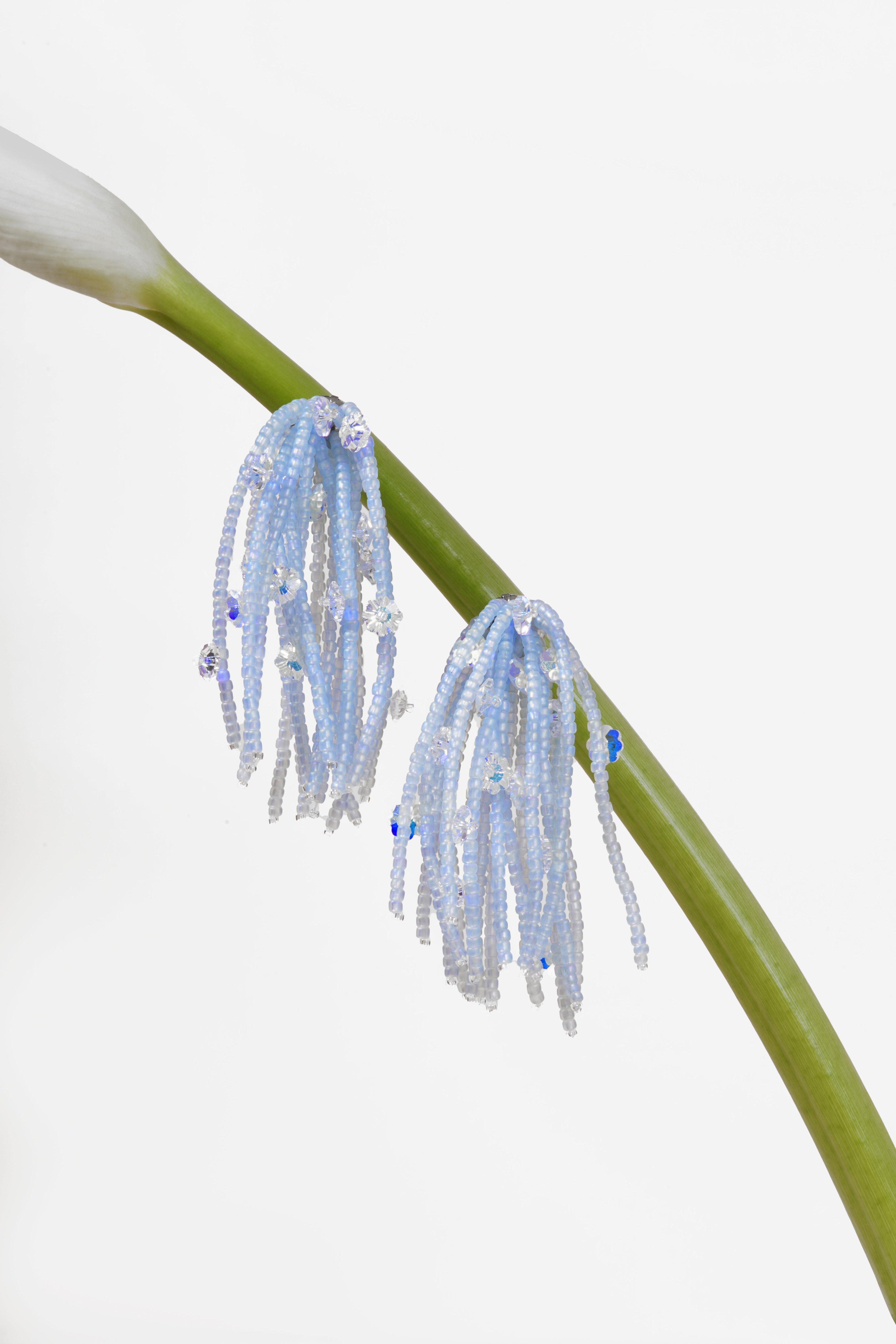 Ice Blue Swarovski Crystals Tassel Drop Earrings