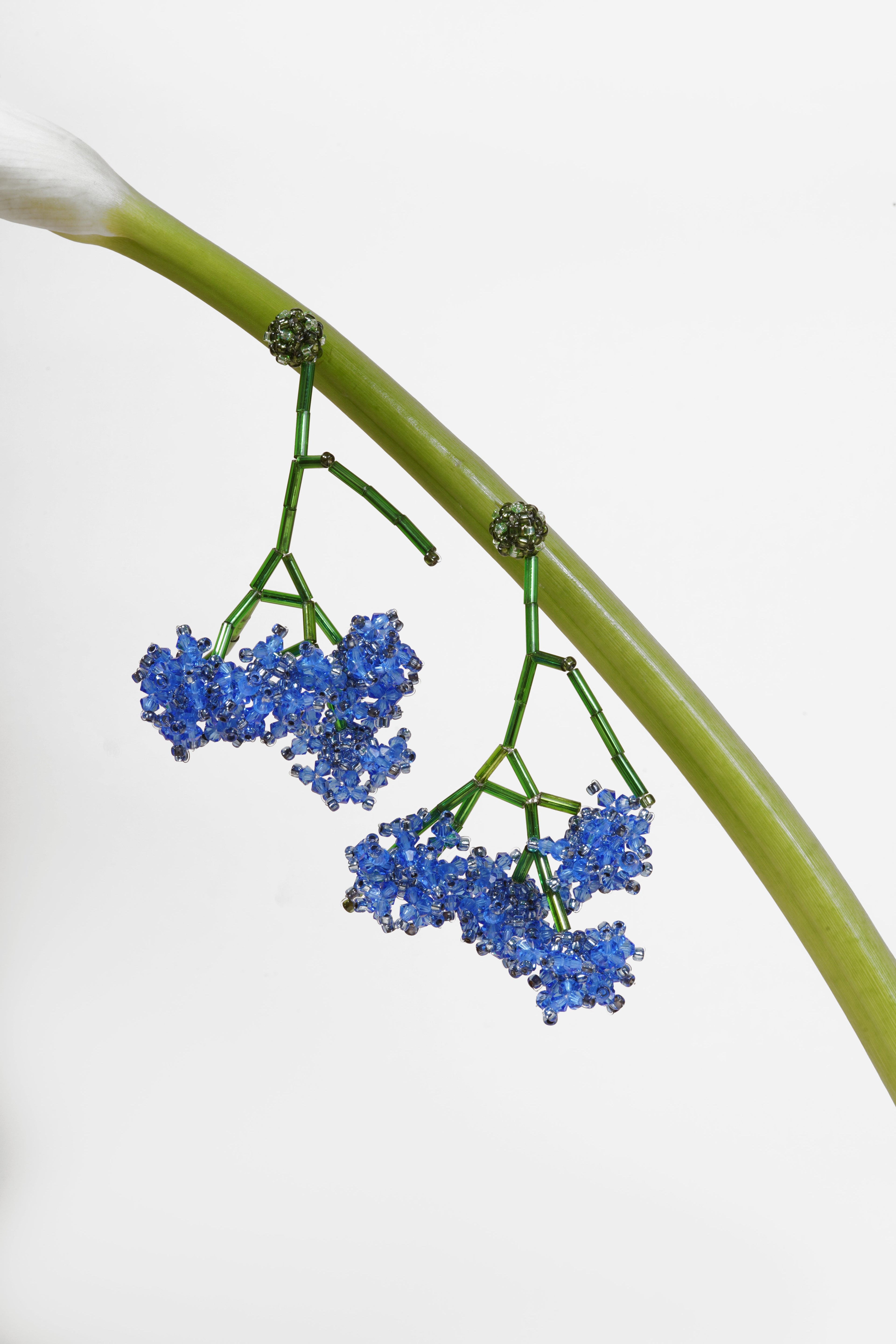Hydrangea Swarovski Crystals & Japanese Glass Branch Earrings
